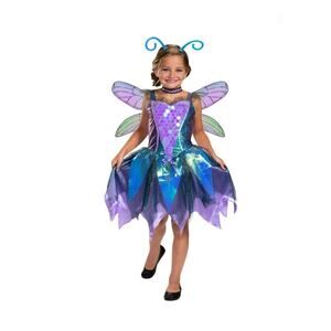 NEW! Girls Dragonfly Purple Fairy Dress With Wings Halloween Costume M 7/8